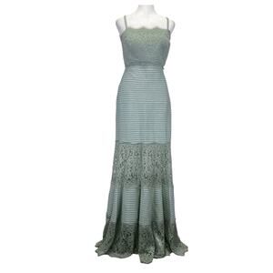Tadashi Shoji Pintuck Strapless Lace Evening Gown Womens XS Sage Bridesmaid